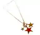 Juego De Aretes Y Collar En Acero Diseño Tres Estrellas Roja