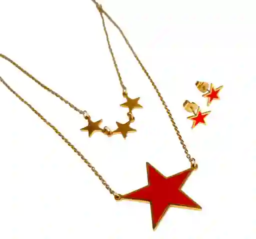 Juego De Aretes Y Collar Diseño Estrella Grande