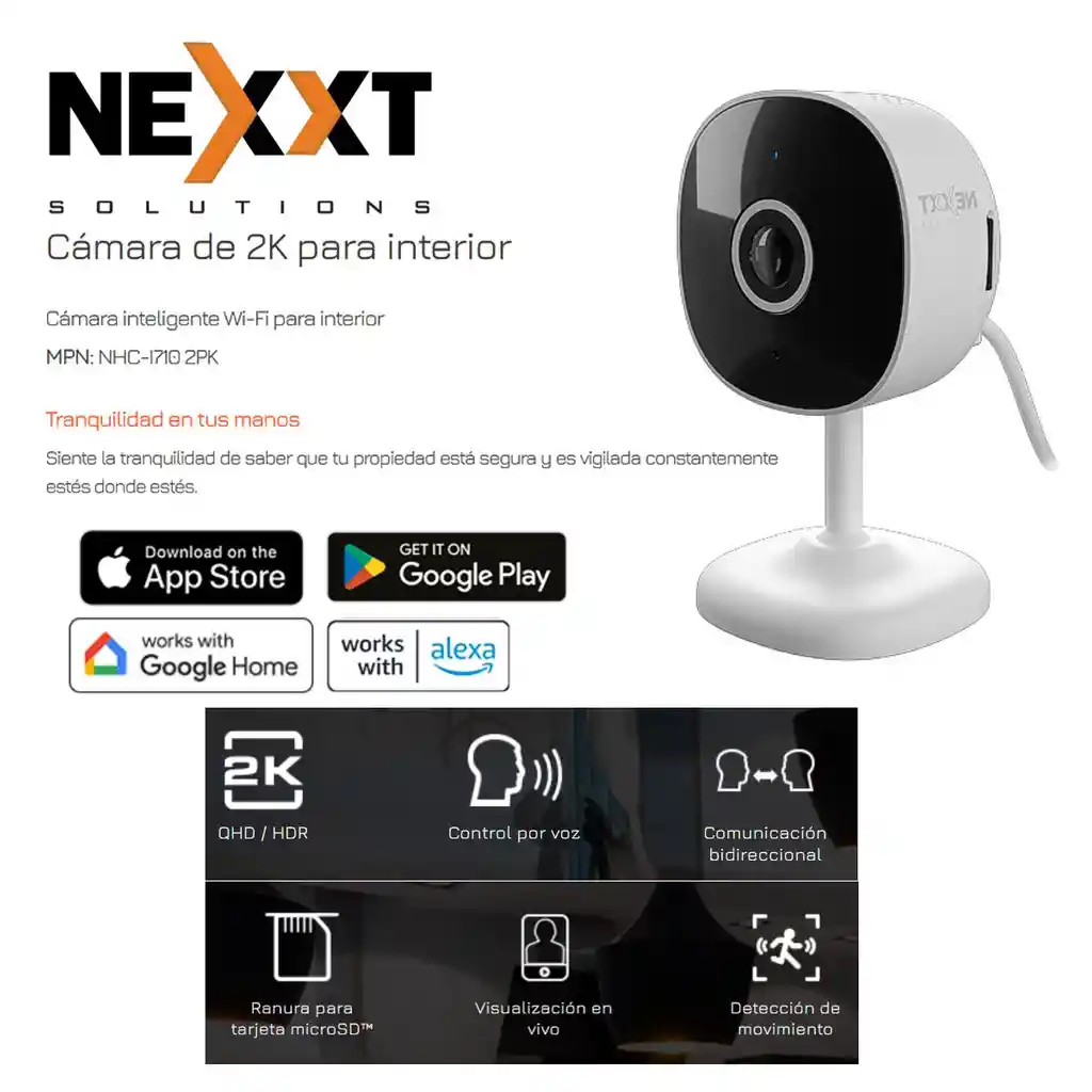 Cámara Inteligente Wifi Interior 2k Audio Nexxt Nhc-i710 2pk