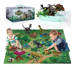 Set De Dinosaurios Realista Con Tapete Y Árboles Para Niños