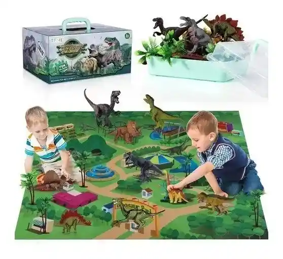 Set De Dinosaurios Realista Con Tapete Y Árboles Para Niños