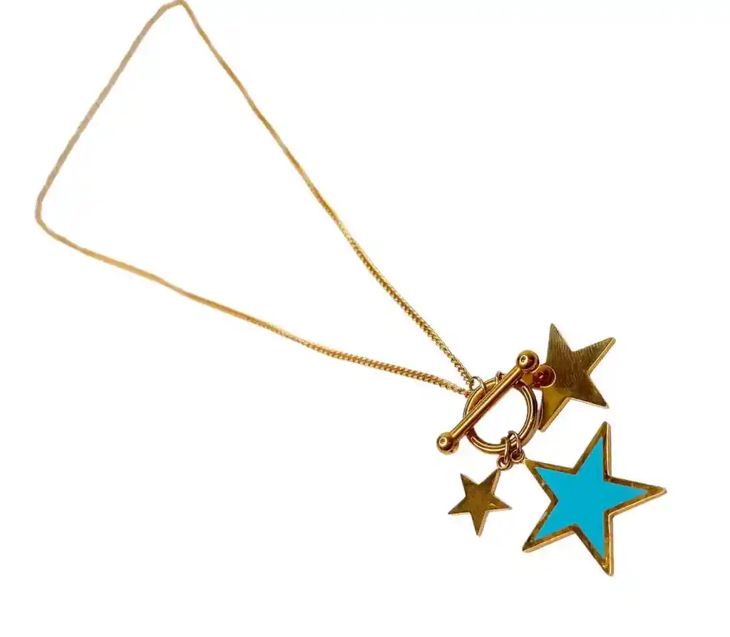 Juego De Aretes Y Collar En Acero Diseño Trio De Estrellas Azul