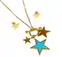 Juego De Aretes Y Collar En Acero Diseño Trio De Estrellas Azul