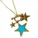 Juego De Aretes Y Collar En Acero Diseño Trio De Estrellas Azul