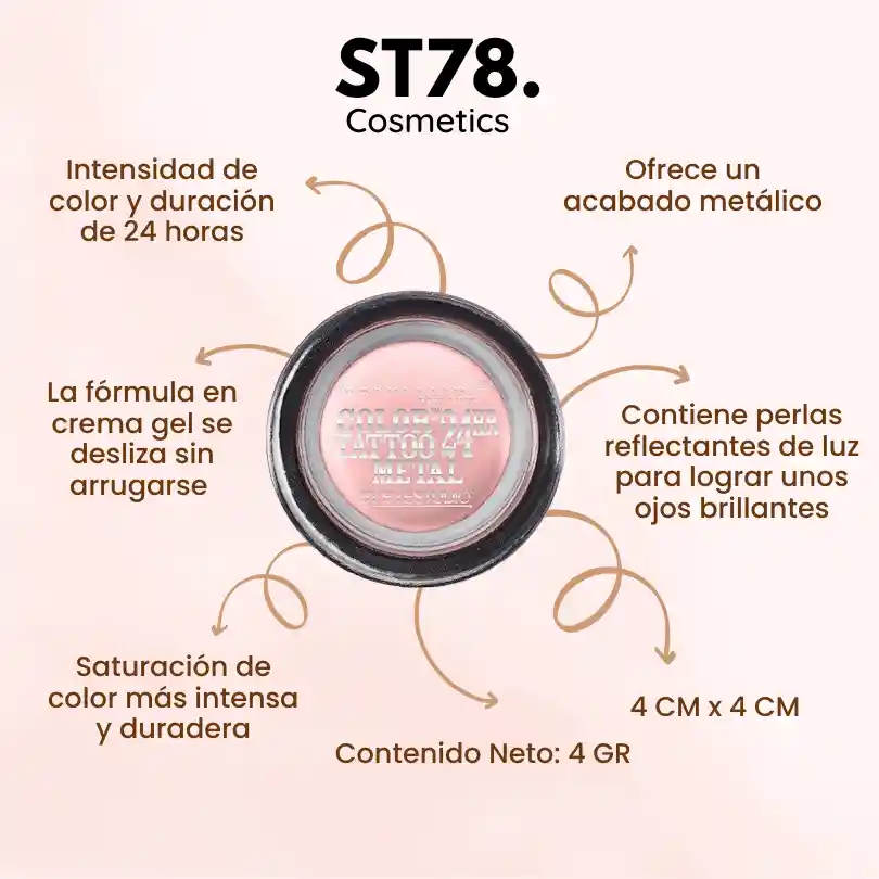 Sombra Color Tatto Metal 24 Horas Maybelline 55 Inked Pink