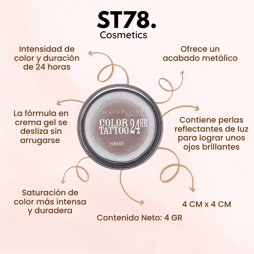 Sombra Color Tatto Metal 24 Horas Maybelline 35 Tough As Taupe