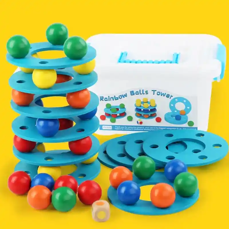Juego De Equilibrio Y Apilamiento De Bolas De Arcoíris Para Niños