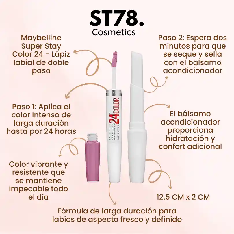 Labial Cremoso Con Balsamo En Barra Super Stay Color 24 Maybelline 085 Lasting Lilac