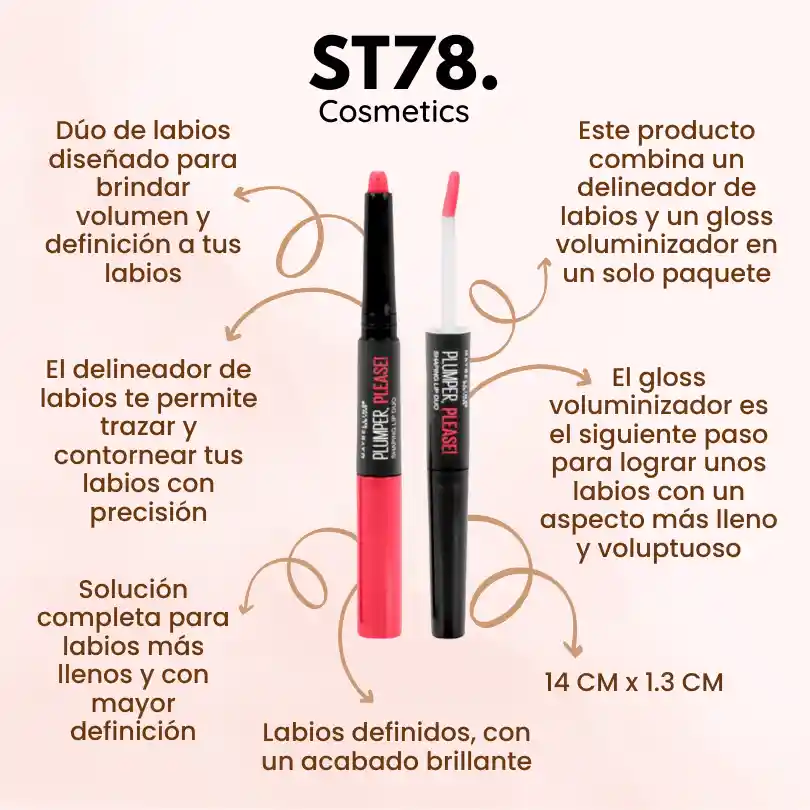 Labial Cremoso Con Delineador Incorporado Plumper Please Maybelline 215 Bragging Rights