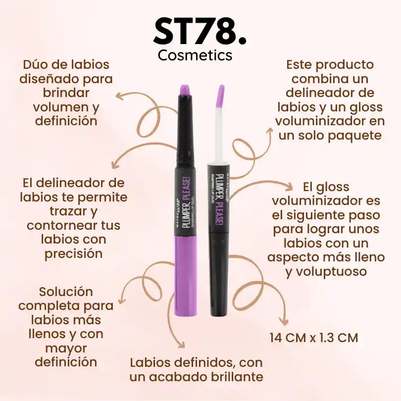 Labial Cremoso Con Delineador Incorporado Plumper Please Maybelline 245 Runway Ready