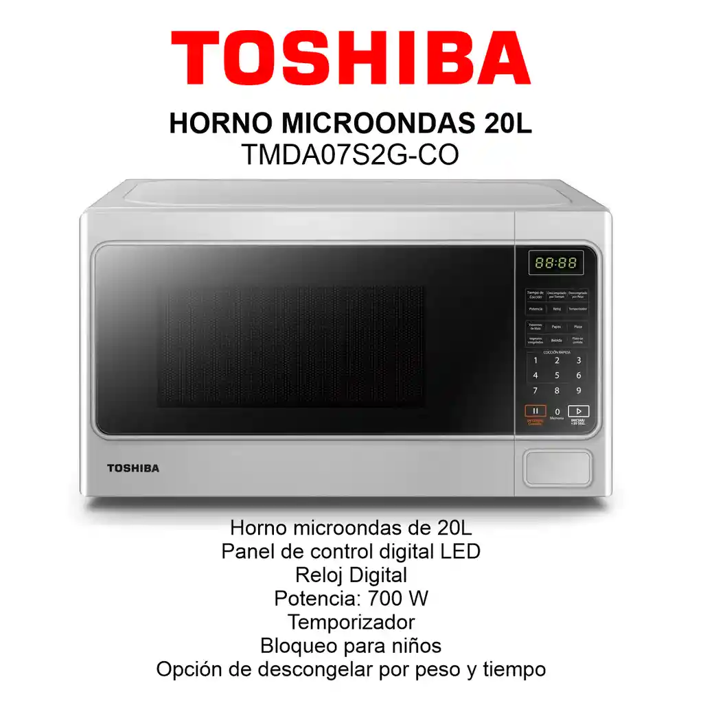 Horno Microondas Toshiba De 0.7 P (20 L) / 700 W - Plateado