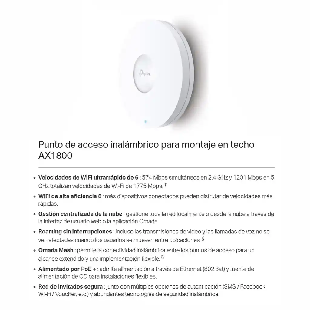  Access Point De Techo Gigabit Wifi 6 Ax1800 Tp-Link Eap610 