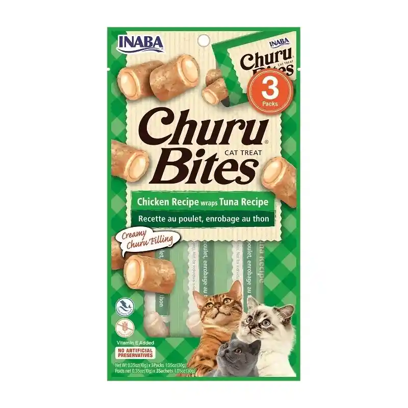 Churu Bites Para Gato Receta Cremosa De Pollo Con Atun 3 Sobres, 30 Gr