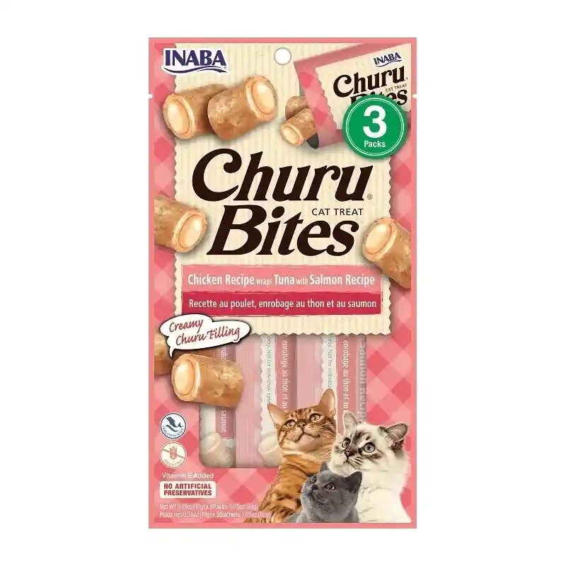 Churu Bites Para Gato Receta Cremosa De Pollo Con Atún Y Salmon 3 Sobres, 30 Gr