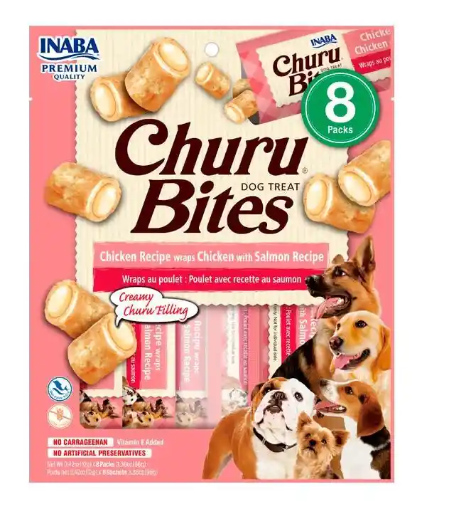 Churu Bites Para Perro Receta Cremosa De Pollo Con Salmón 8 Sobres, 96 Gr