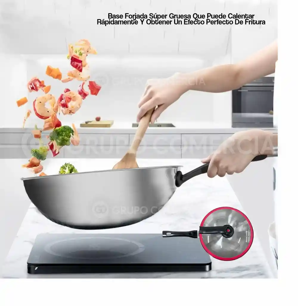 Sarten Wok Acero Inoxidable Alta Calidad Antiadherente