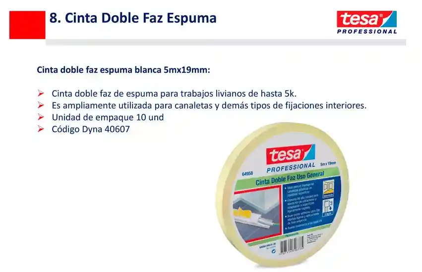 Cinta Adhesiva Doble Faz Espuma 19 Mm X 5 Mts Tesa