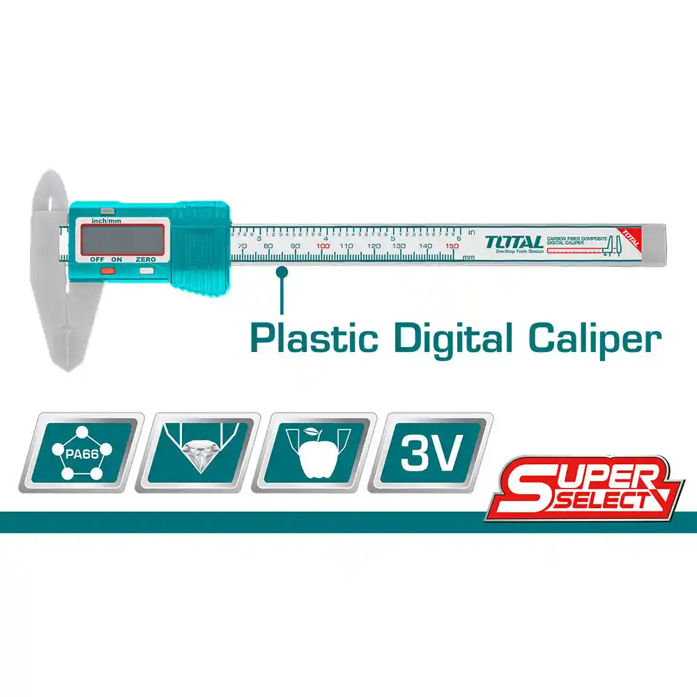 Calibrador Pie De Rey 3v Digital Plastico Super Select Total (tmt331501)