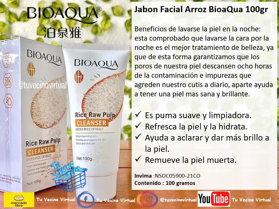  Jabon Anti Acne  Jabon Acido Hialuronico  Jabon De Arroz  BIOAQUA 