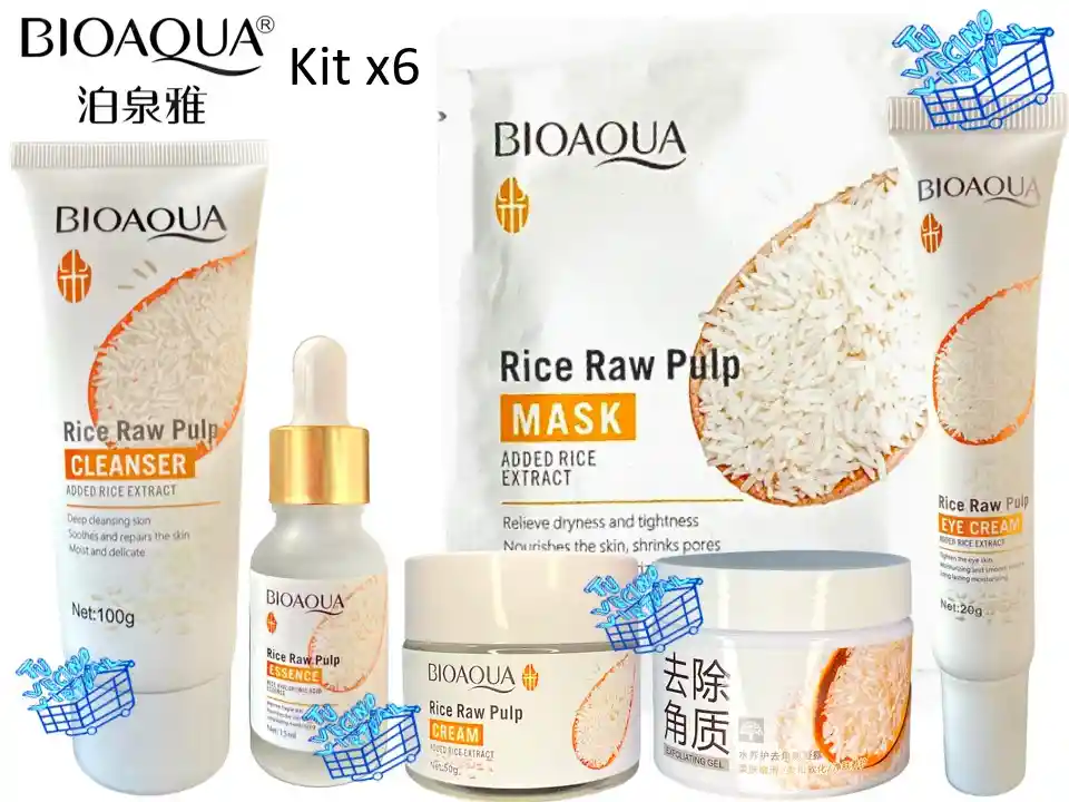  Kit De Arroz BIOAQUA X 6 (Jabon Suero Crema Exfoliante Contorno Velo Facial) 