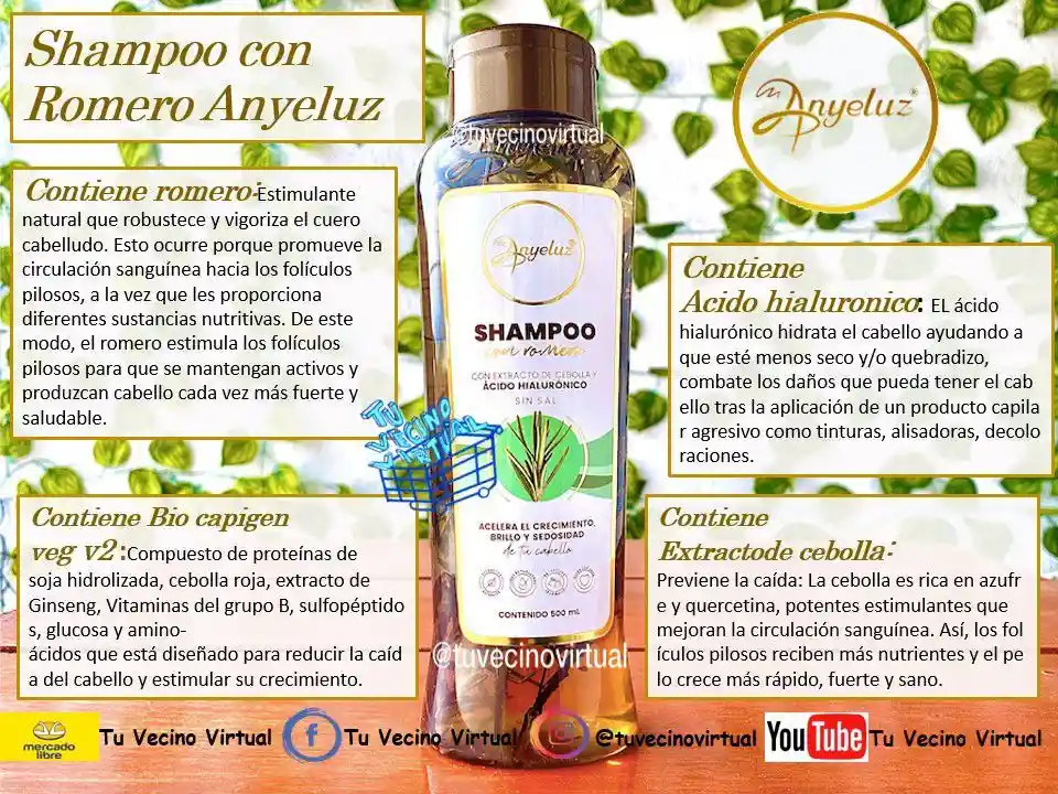  Shampoo De Romero Acondicionador De Romero Y Potencializador Capilar ANYELUZ 