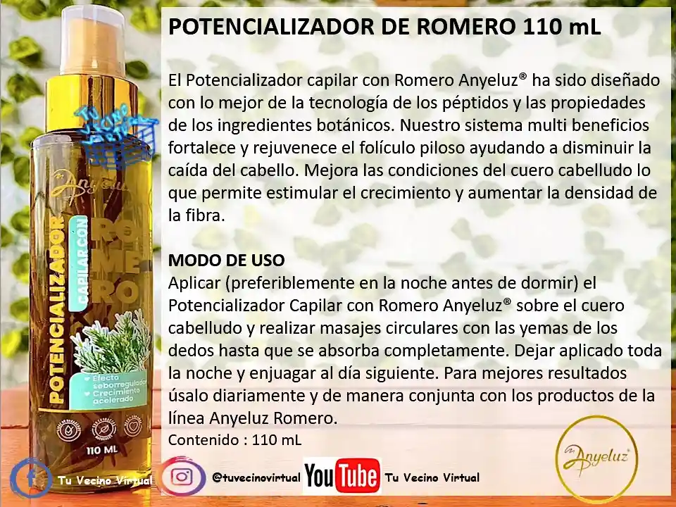  Shampoo De Romero Acondicionador De Romero Y Potencializador Capilar ANYELUZ 