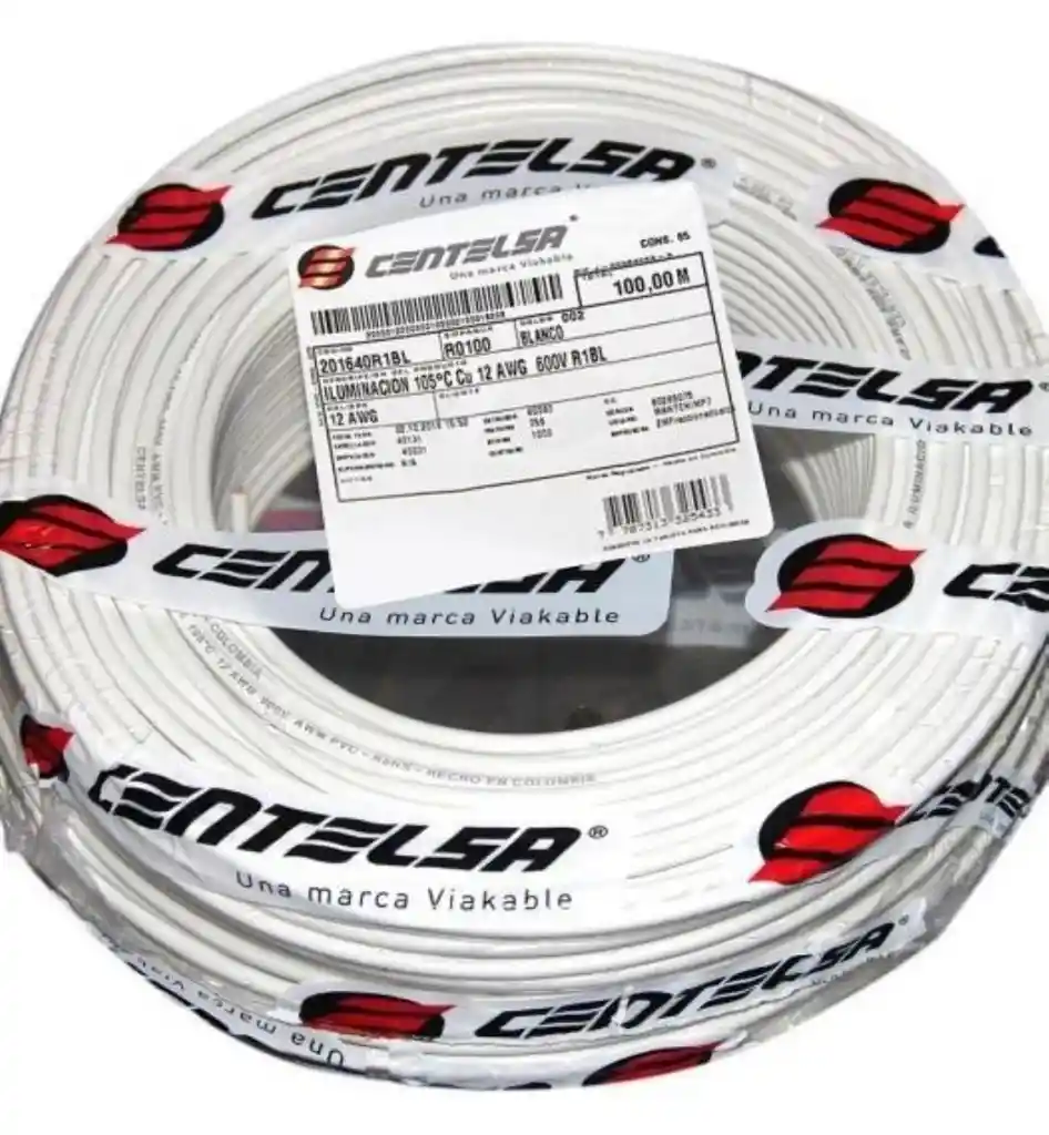 X Metro Cable Cobre # 12 Blanco X Metro Centelsa Thhn