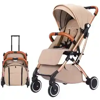 Coche Tipo Maleta Facil Plegable Para Bebe + Toldillo Cs-8005d Beis