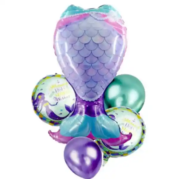 Kit De Globos Metalizados Cola Sirena Sin Inflar