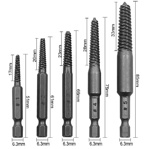 Extractor Removedor De Tornillos De 5 Piezas