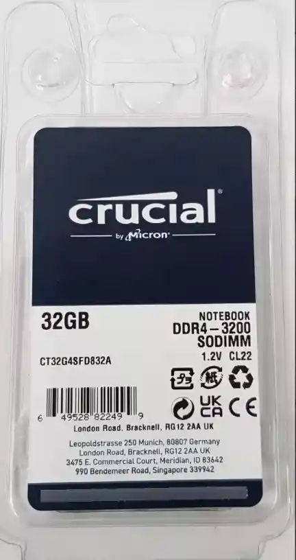 Memoria Ram Portátil Crucial 32gb Ddr4 3200mhz Sodimm 260pin