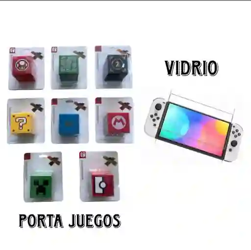 Porta Juegos Cubo Diseños (16 Espacios) + Vidrio Oled Nintendo Switch