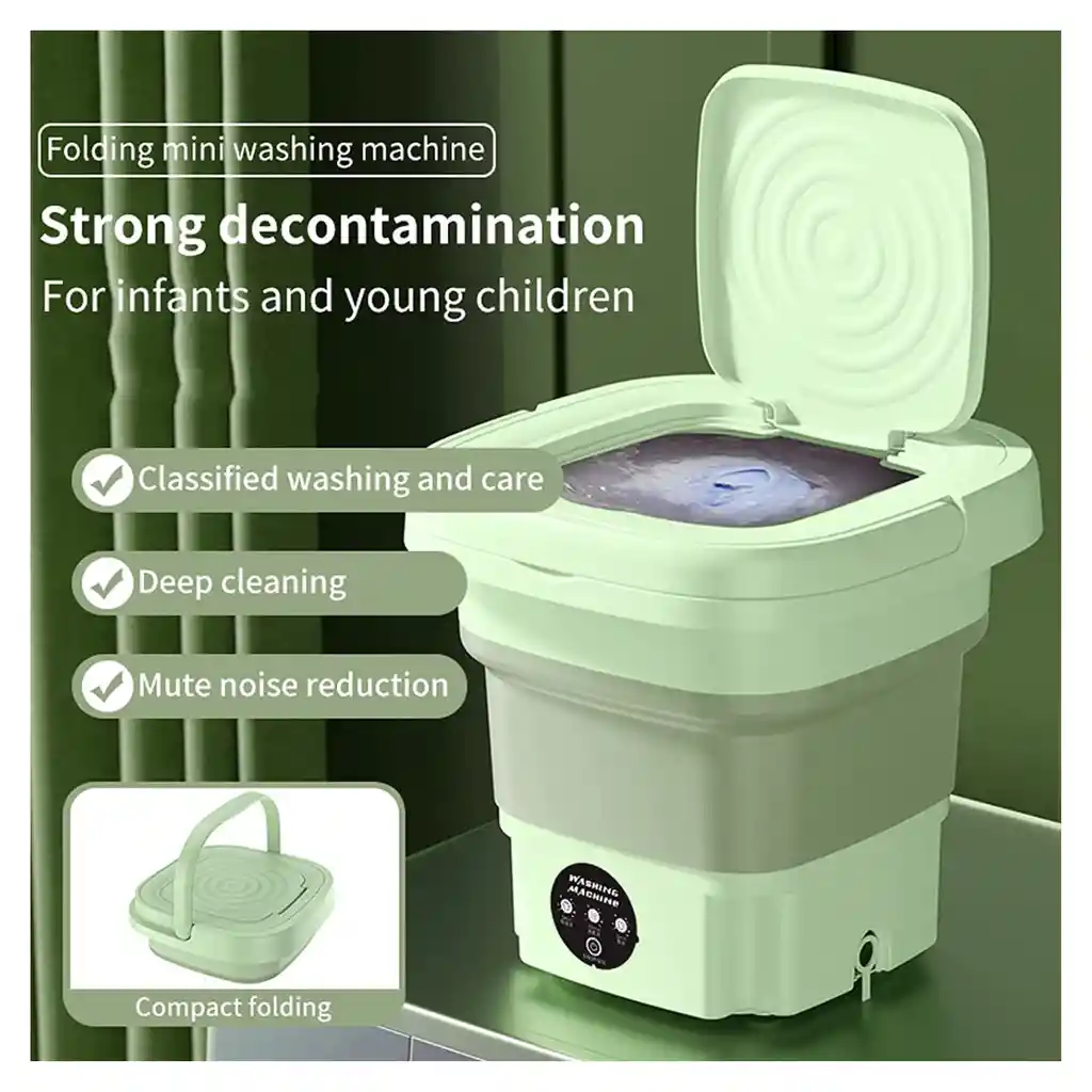Lavadora Portátil Mini De 8 Litros, Secadora Giratoria Color Verde