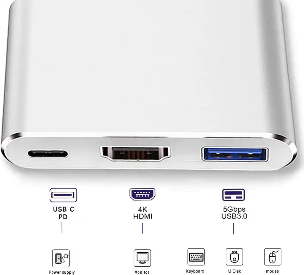 Adaptador De Mac Windows Hub Tipo C A Hdmi Usb 3.0 Usb C 3en1