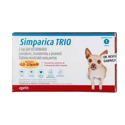 Simparica Trio Caja X 1 Tab. (1.25 - 2.5kg) Dorado