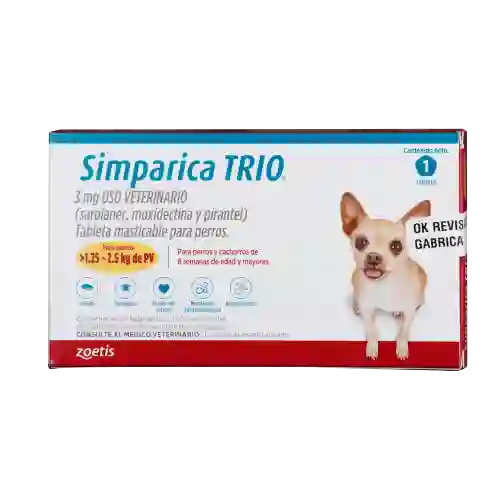 Simparica Trio Caja X 1 Tab. (1.25 - 2.5kg) Dorado