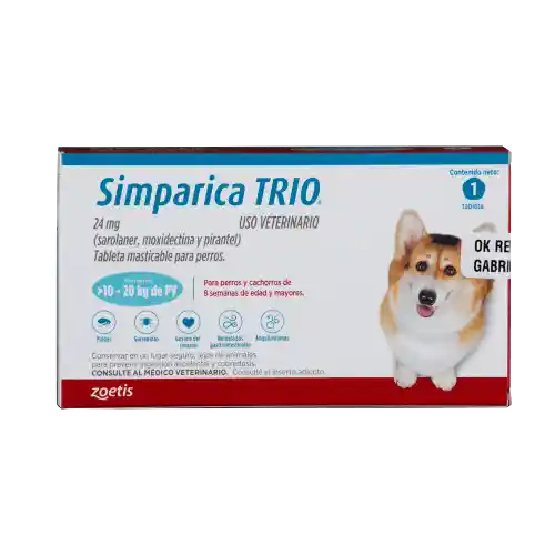 Simparica Trio Caja X 1 Tab. (10 - 20kg) Azul