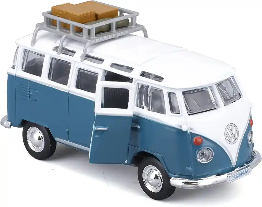 Furgoneta Volkswagen Van Samba Azul De Colección Escala 1/36