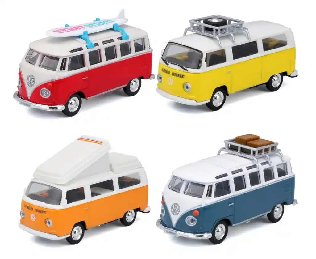 Furgoneta Volkswagen Van Samba Azul De Colección Escala 1/36