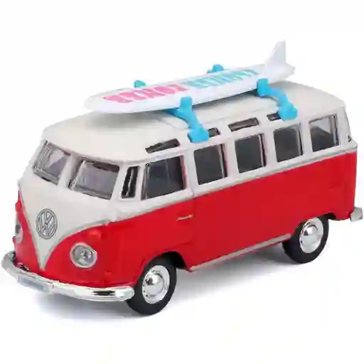 Furgoneta Volkswagen Van Samba Rojo De Colección Escala 1/36