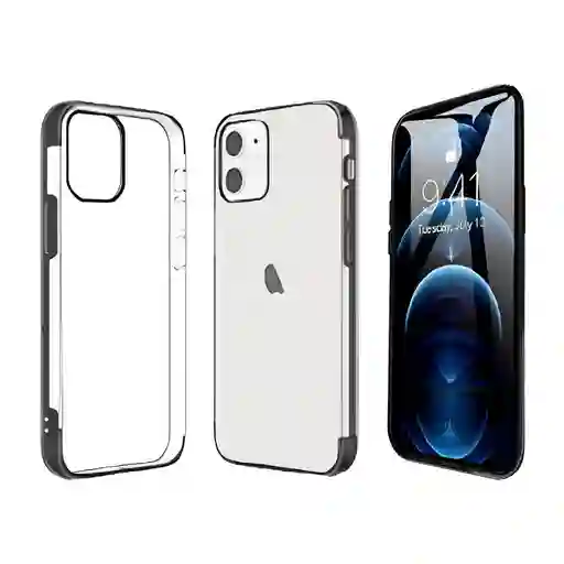 Estuche / Forro Para Iphone 12 Mini 5.4 Pulgadas Transparente/negro