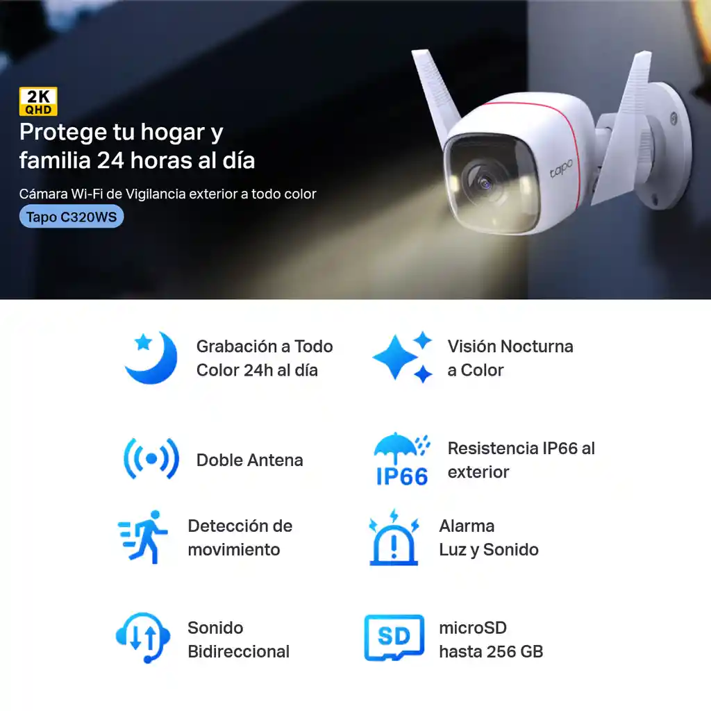  Camara Ip Wifi Exterior 2K Color Tp-Link Tapo C320Ws + 64Gb 