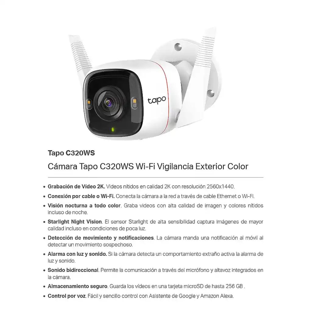  Camara Ip Wifi Exterior 2K Color Tp-Link Tapo C320Ws + 128Gb 