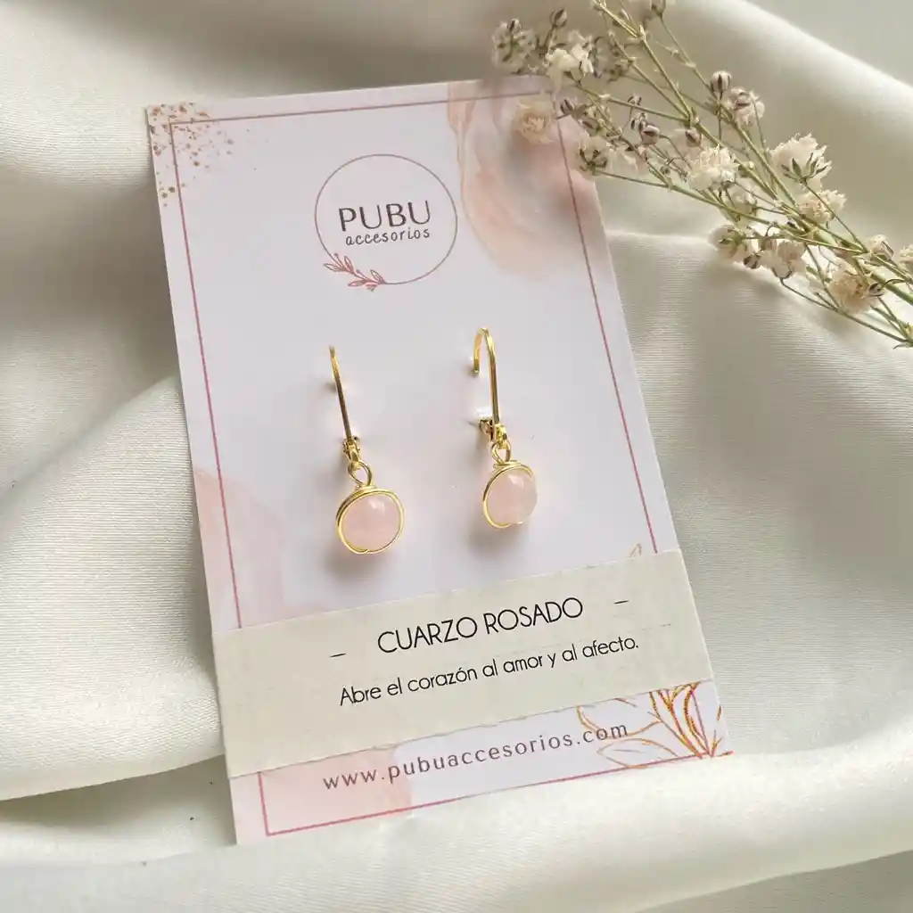 Aretes En Cuarzo Rosado