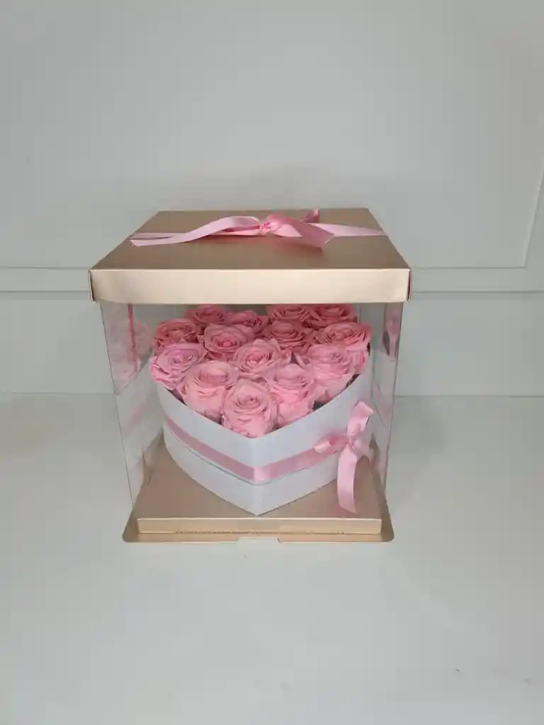 Regalo Caja Corazón Con Rosa Eterna (preservada) En Caja Acetato - Color De Rosa A Disponibilidad