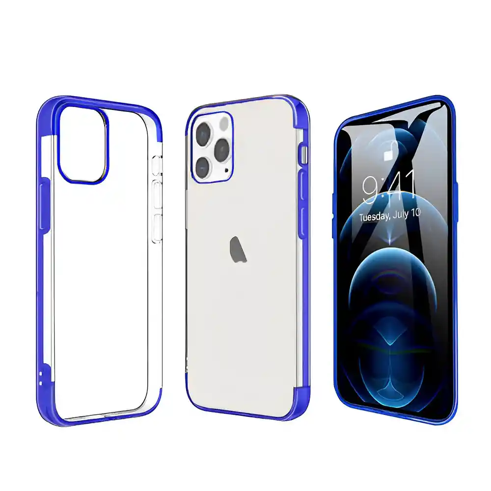 Estuche / Forro Para Iphone 12 - 12 Pro 6.1 Pulgadas Transparente / Azul