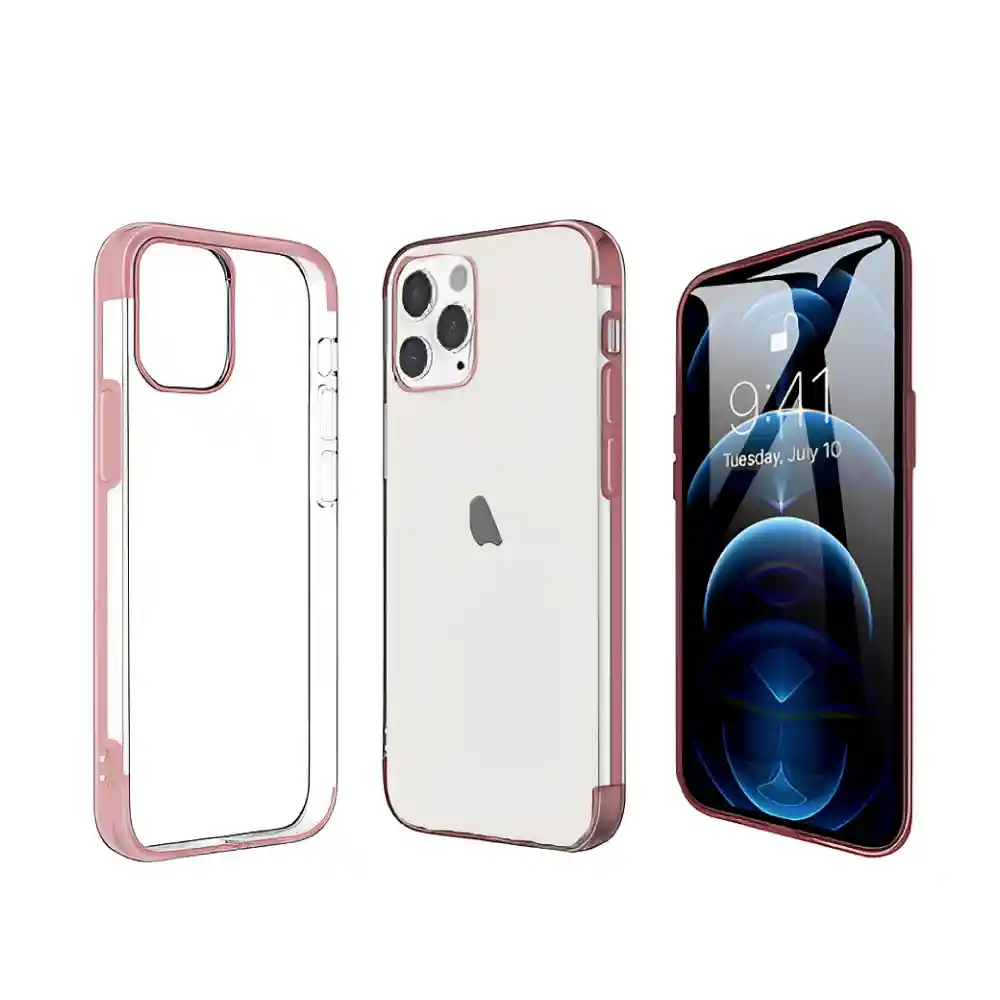 Estuche / Forro Para Iphone 12 - 12 Pro 6.1 Pulgadas Transparente / Palo De Rosa