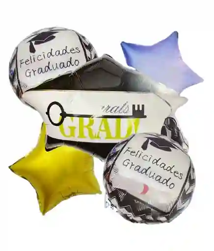 Bouquet X 5 Globos Metalizados Para Grado