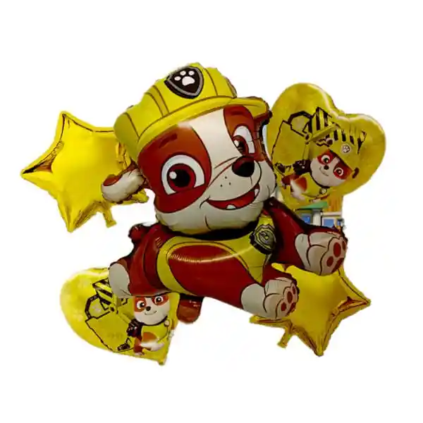 Bouquet X5 Globos Metalizados / Aventura Canina Con Rubble Paw Patrol