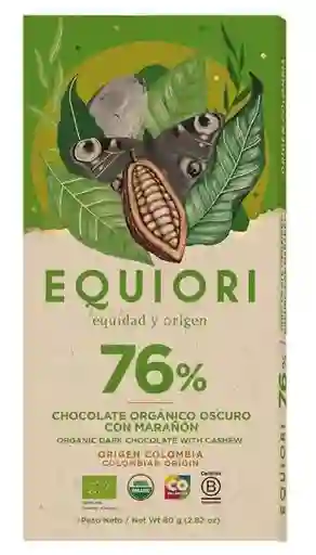 Barra De Chocolate Orgánico Con Marañón Al 76% X80gr Equiori